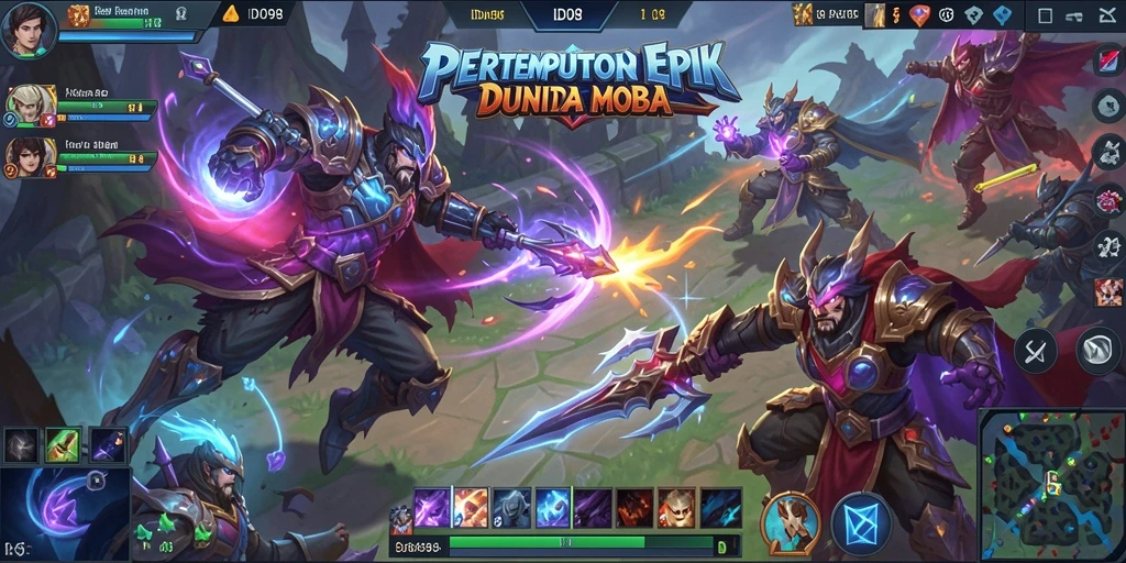 Tampilan gameplay seru di arena pertempuran MOBA ID098.