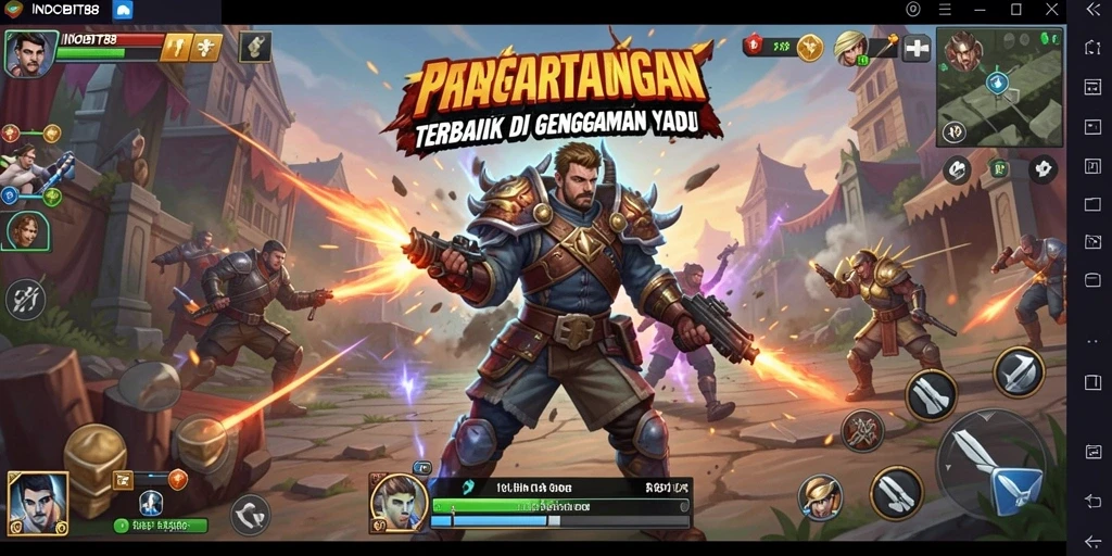 Tangkapan layar gameplay INDOBIT88 menampilkan pertarungan mendebarkan antara karakter.