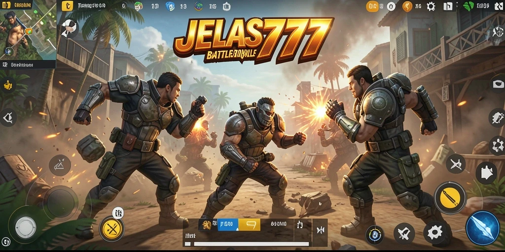 Tampak keseruan gameplay Battle Royale di JELAS777 dengan pemain bertarung di medan perang.