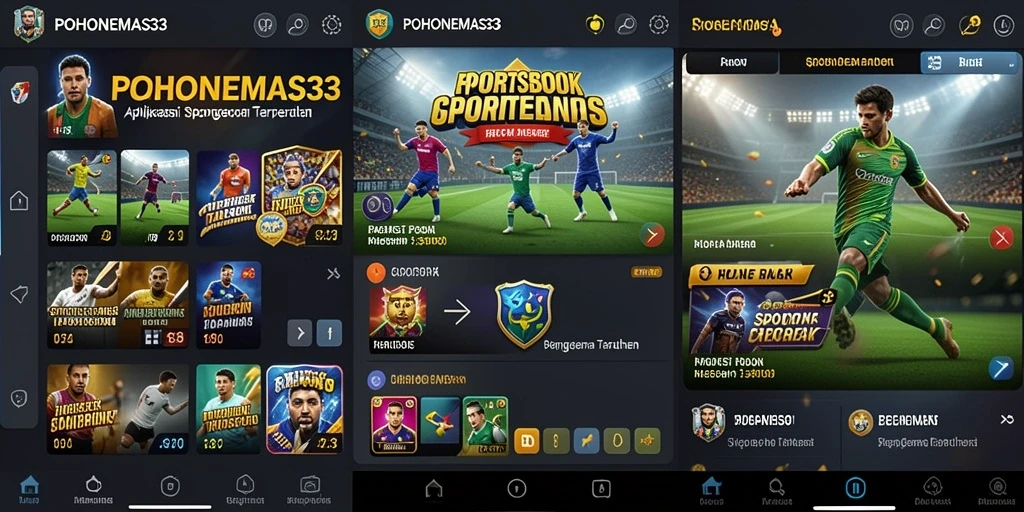 Tampilan screenshot aplikasi POHONEMAS33 dengan gameplay taruhan olahraga.
