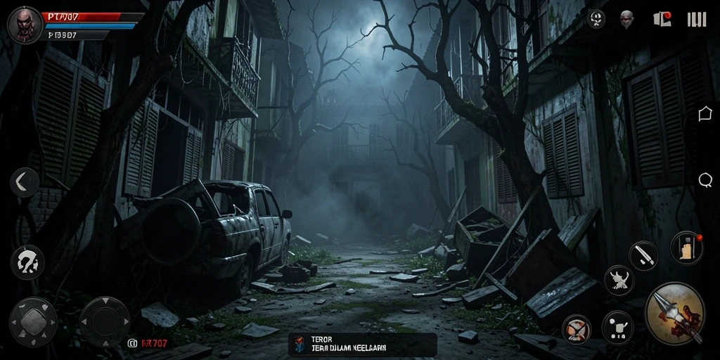 Tampilan gameplay horror yang mencekam dan penuh ketegangan.