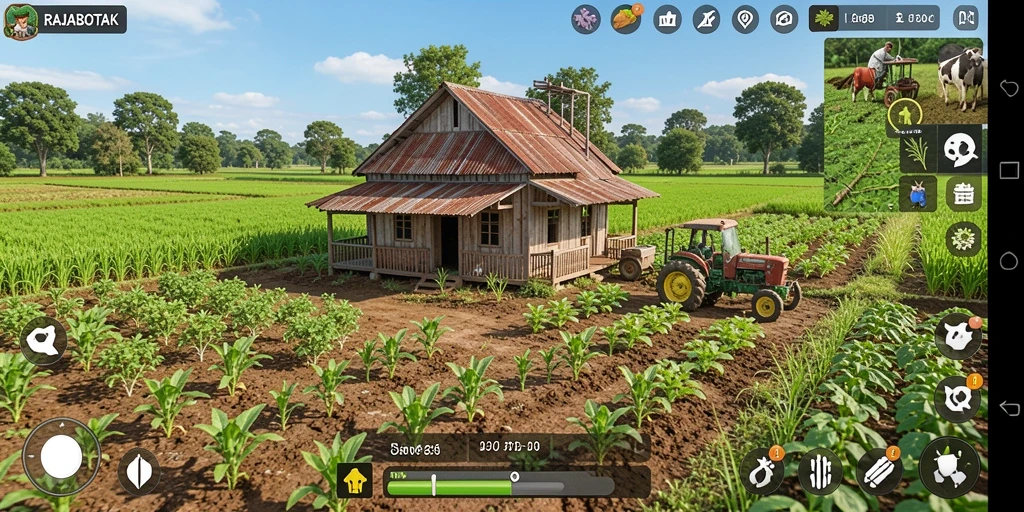 Tampilan gameplay menarik dalam RAJABOTAK dengan berbagai fitur bertani.