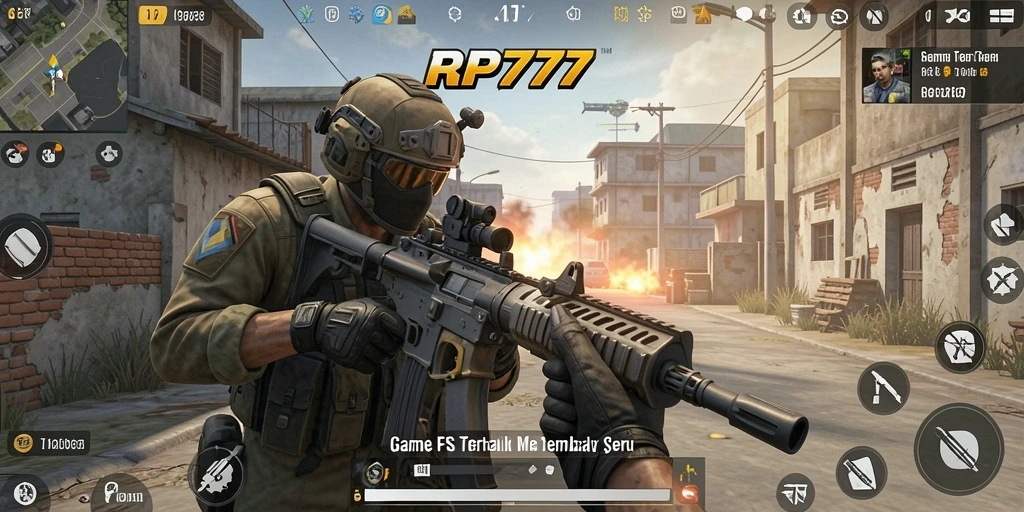 Screenshot gameplay RP777 yang memamerkan aksi menembak yang mendebarkan.